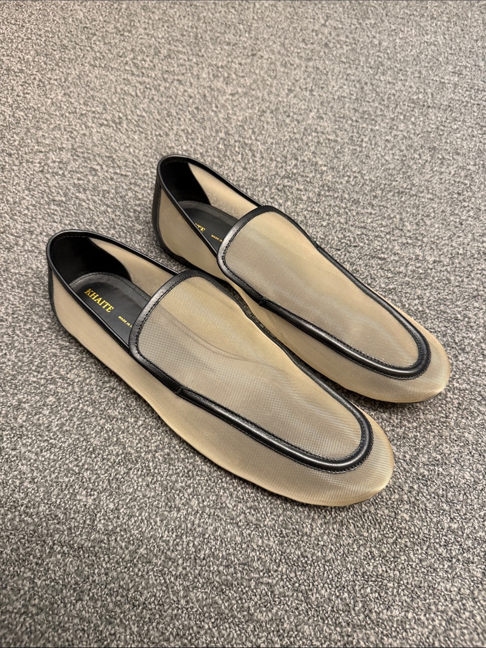 Khaite Alessia Leather-Trimmed Mesh Loafers in Black/Nude
